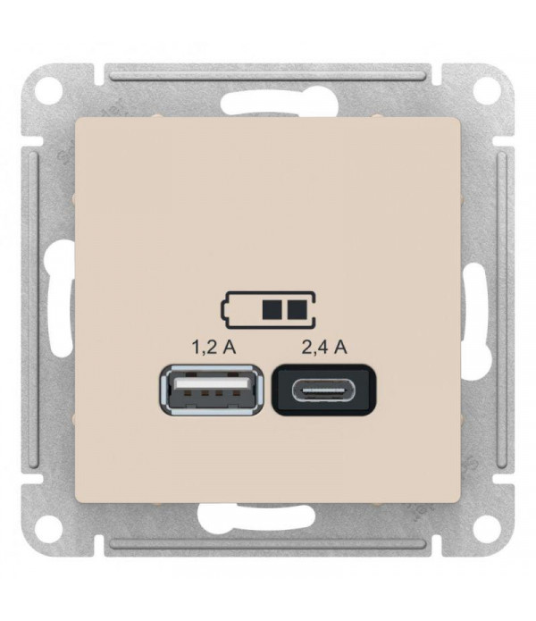 Розетка USB AtlasDesign тип A+C 5В/2.4А 2х5В/1.2А механизм беж. SE ATN000239