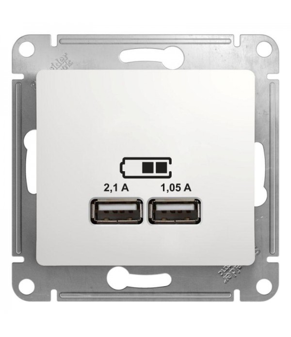 Розетка USB 2-м СП Glossa A+A 5В/2.1А 2х5В/1.05А механизм бел. SE GSL000133