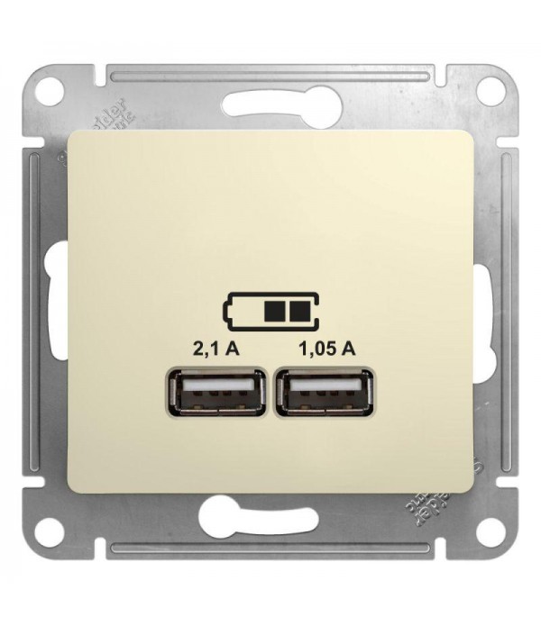 Розетка USB 2-м СП Glossa A+A 5В/2.1А 2х5В/1.05А механизм беж. SE GSL000233