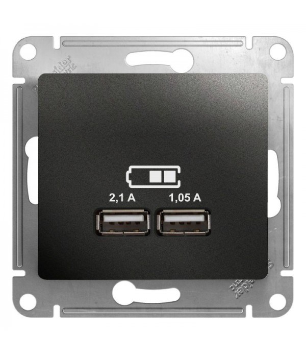 Розетка USB 2-м СП Glossa тип A+A 5В/2100мА 2х5В/1050мА механизм антрацит SE GSL000733