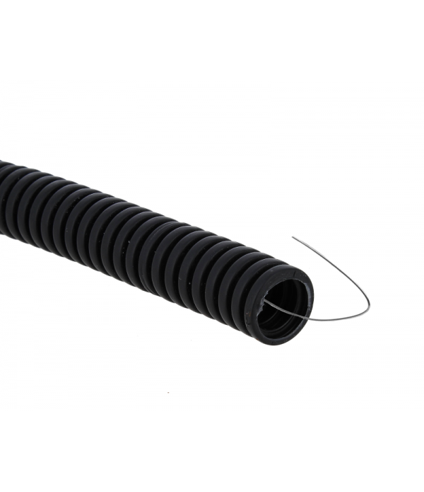 Труба гофрированная ПВХ d16мм с протяжкой черн. (уп.100м) Plast EKF tg-z-16-100-black